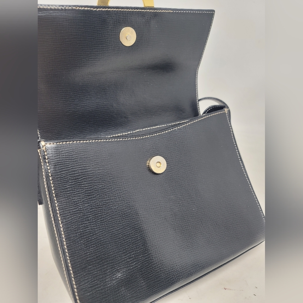 Vintage Celine Gold Ring Box Black Leather Small Crossbody Hand Bag Authentic - Picture 10 of 14